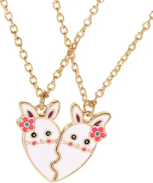 Love Heart and Rabbits Designs Necklaces for 2 Girls Craft from Sturdy Alloy Suitable for Daily Wear Stylish Outfits