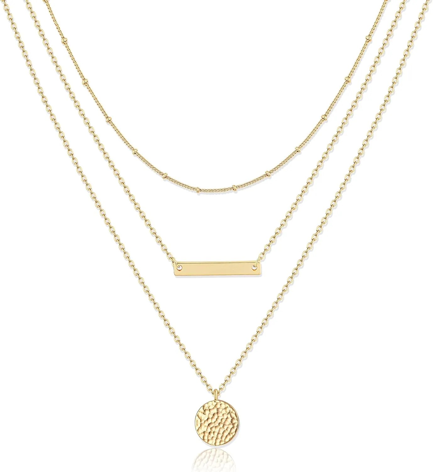 LOYATA Gold Layered Choker Necklace 14K Gold Plated Bar Coin Charm Pendant Neckalce Delicate Multilayer Choker Necklaces for Women
