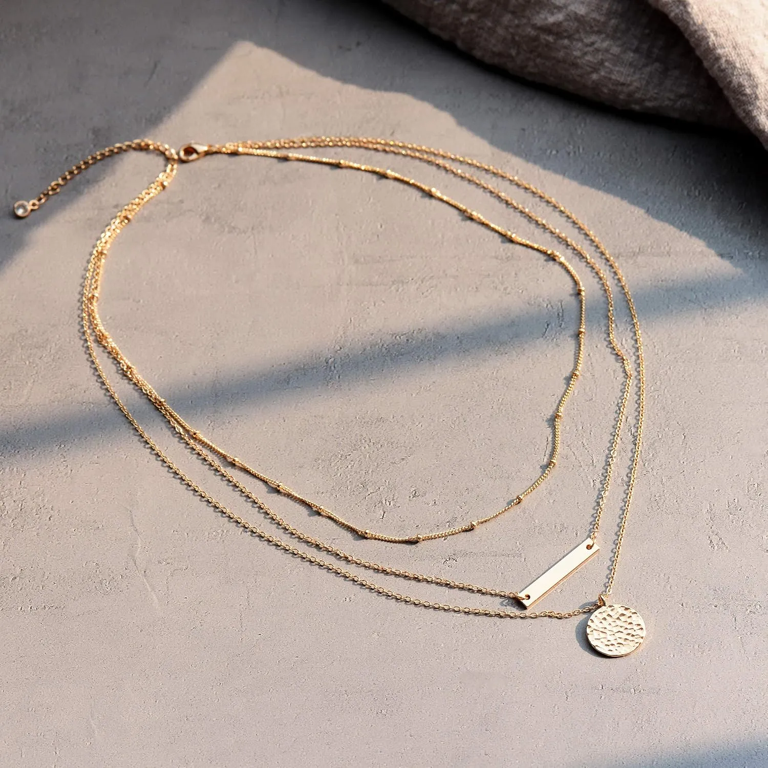 LOYATA Gold Layered Choker Necklace 14K Gold Plated Bar Coin Charm Pendant Neckalce Delicate Multilayer Choker Necklaces for Women