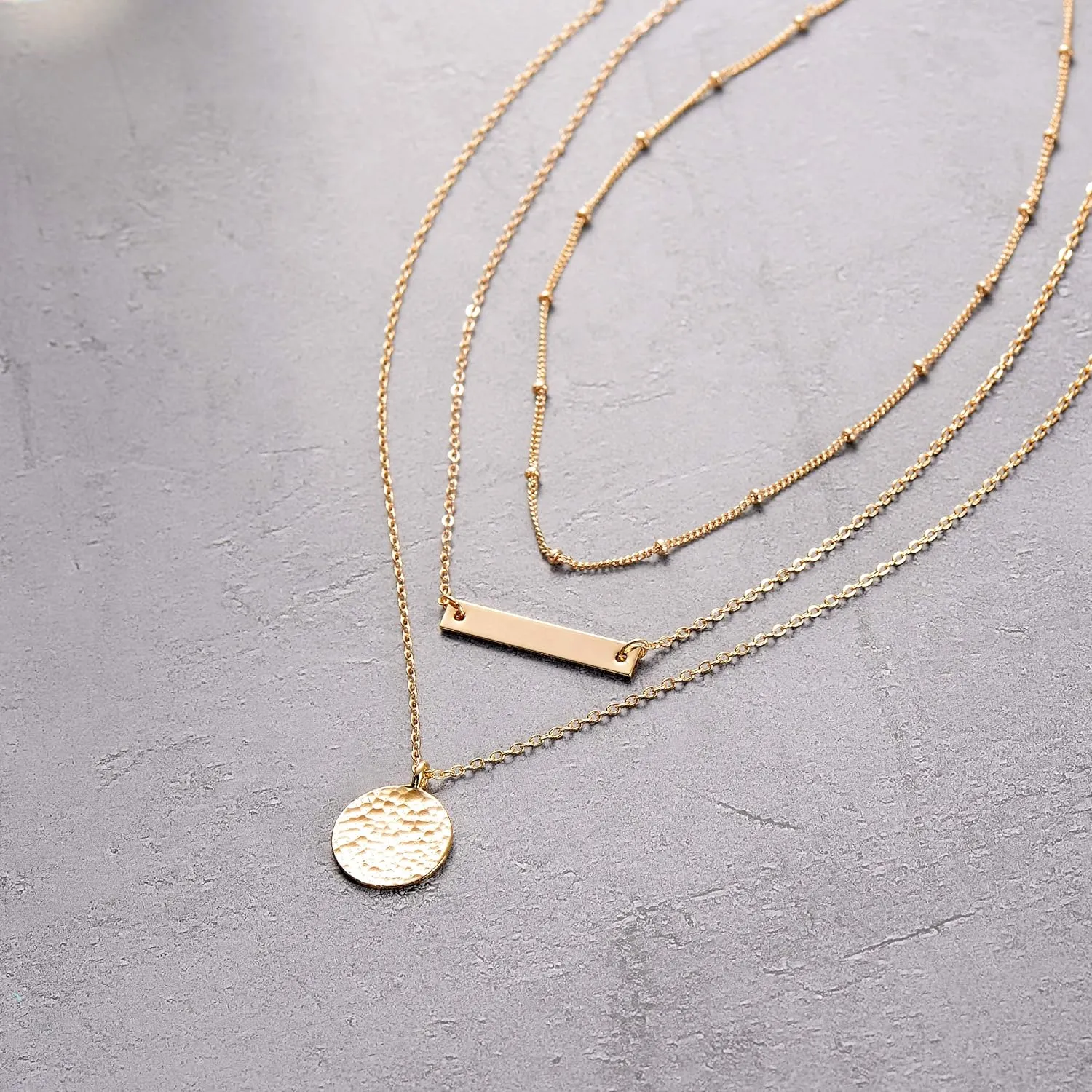 LOYATA Gold Layered Choker Necklace 14K Gold Plated Bar Coin Charm Pendant Neckalce Delicate Multilayer Choker Necklaces for Women