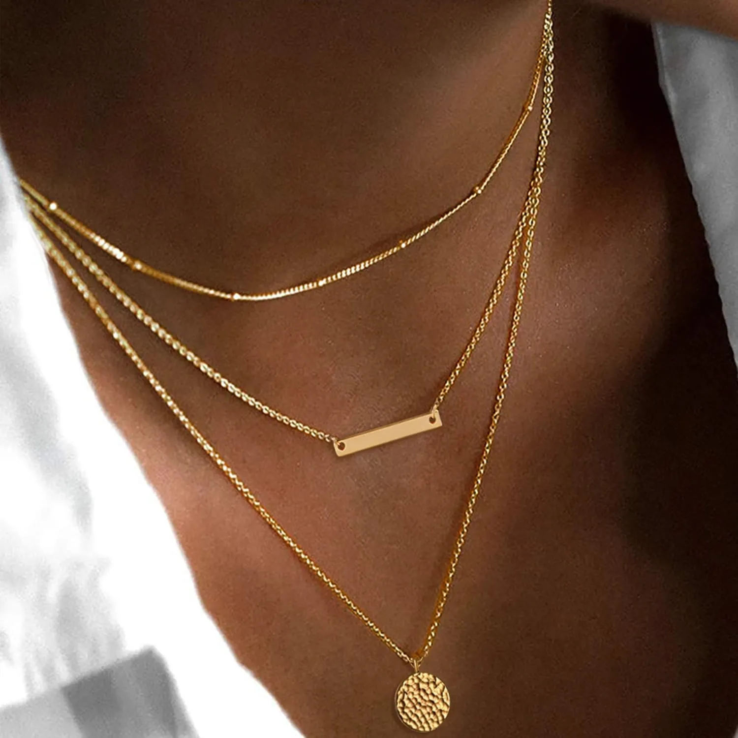 LOYATA Gold Layered Choker Necklace 14K Gold Plated Bar Coin Charm Pendant Neckalce Delicate Multilayer Choker Necklaces for Women