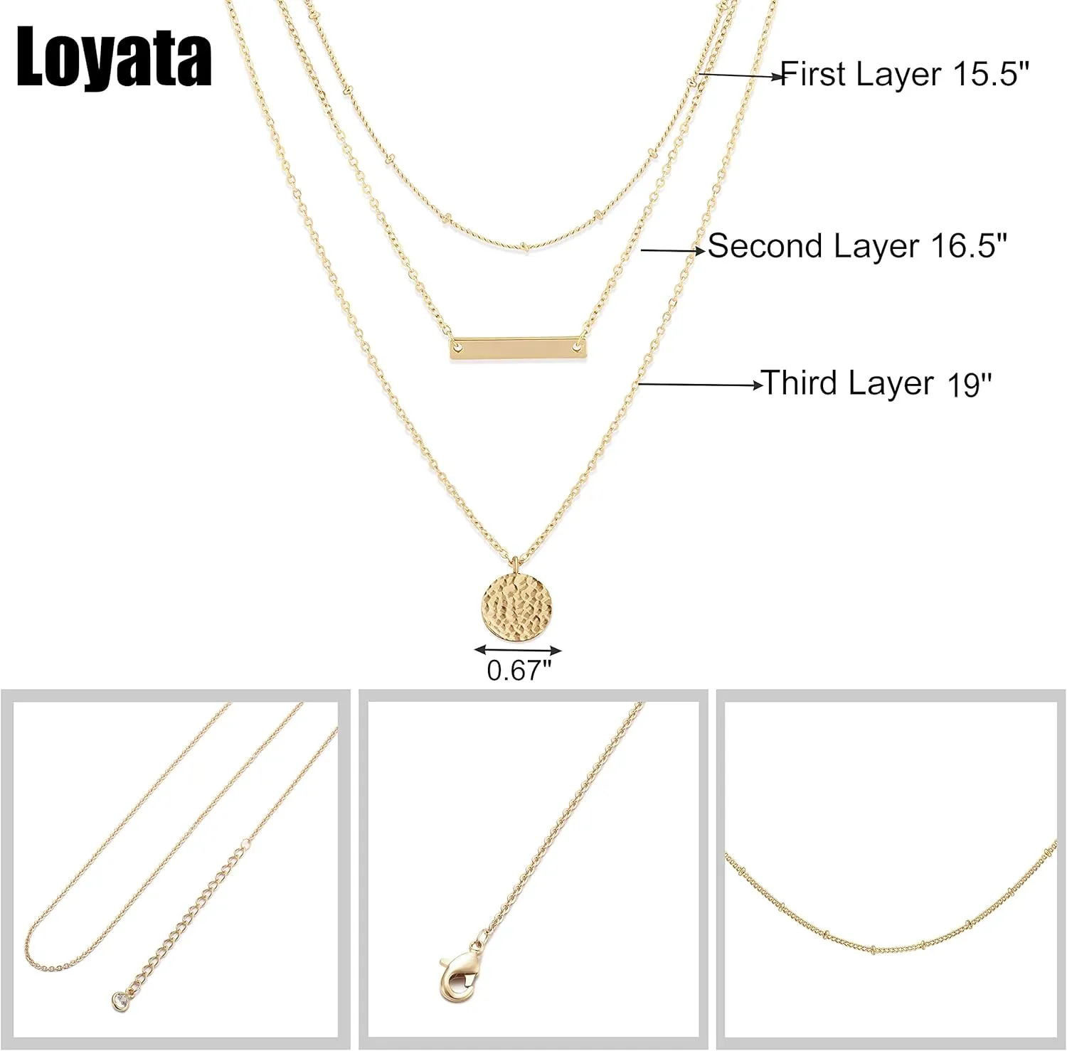 LOYATA Gold Layered Choker Necklace 14K Gold Plated Bar Coin Charm Pendant Neckalce Delicate Multilayer Choker Necklaces for Women