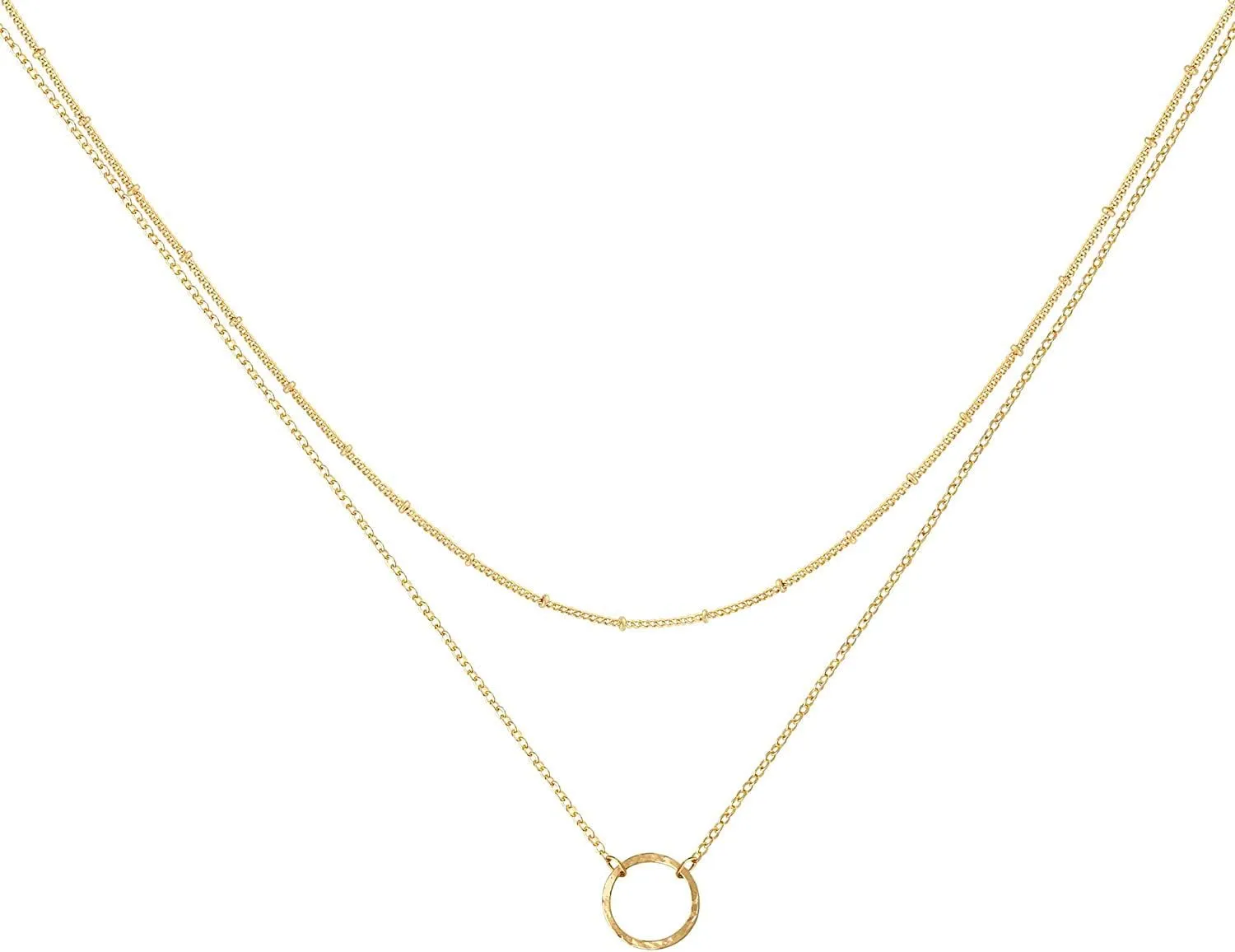 LOYATA Gold Layered Choker Necklace 14K Gold Plated Bar Coin Charm Pendant Neckalce Delicate Multilayer Choker Necklaces for Women