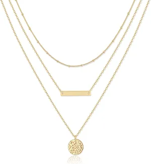 LOYATA Gold Layered Choker Necklace 14K Gold Plated Bar Coin Charm Pendant Neckalce Delicate Multilayer Choker Necklaces for Women