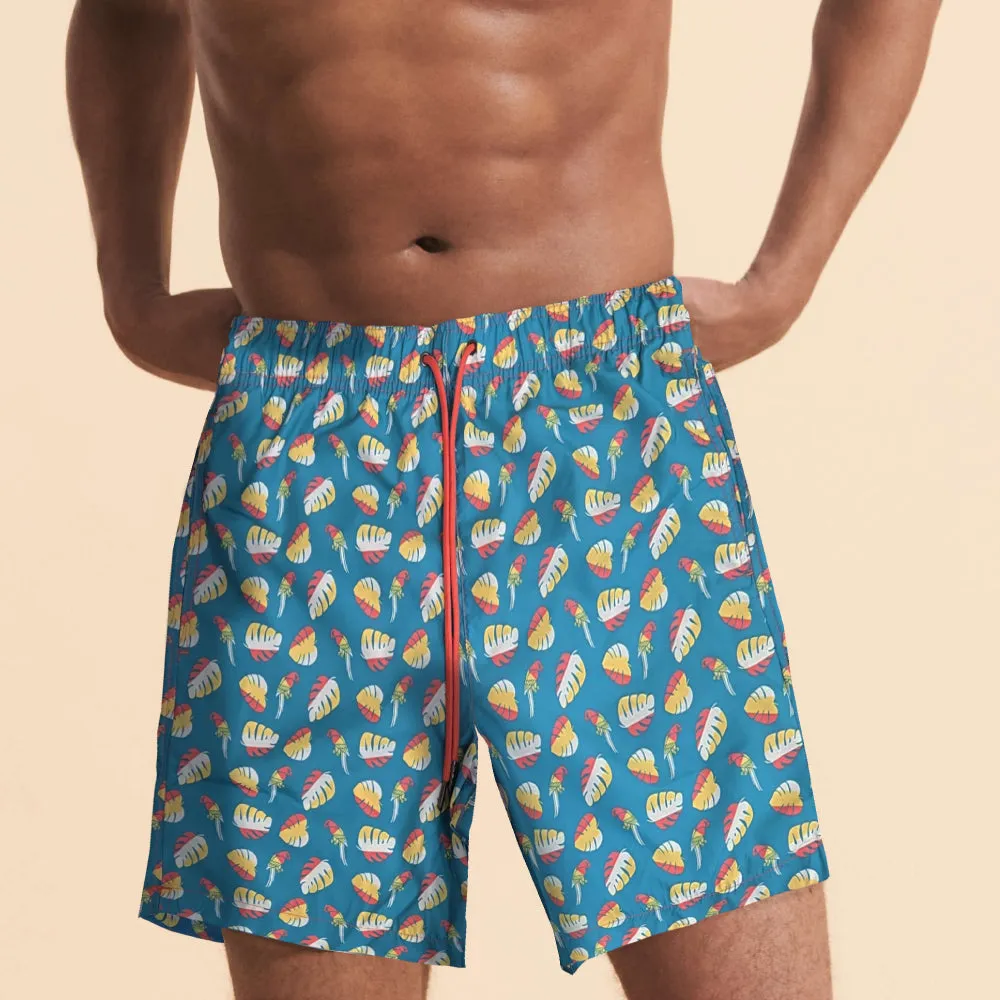 M-CRN09 - Wholesale Men's "Multicolored Palm" Print Swim Trunk