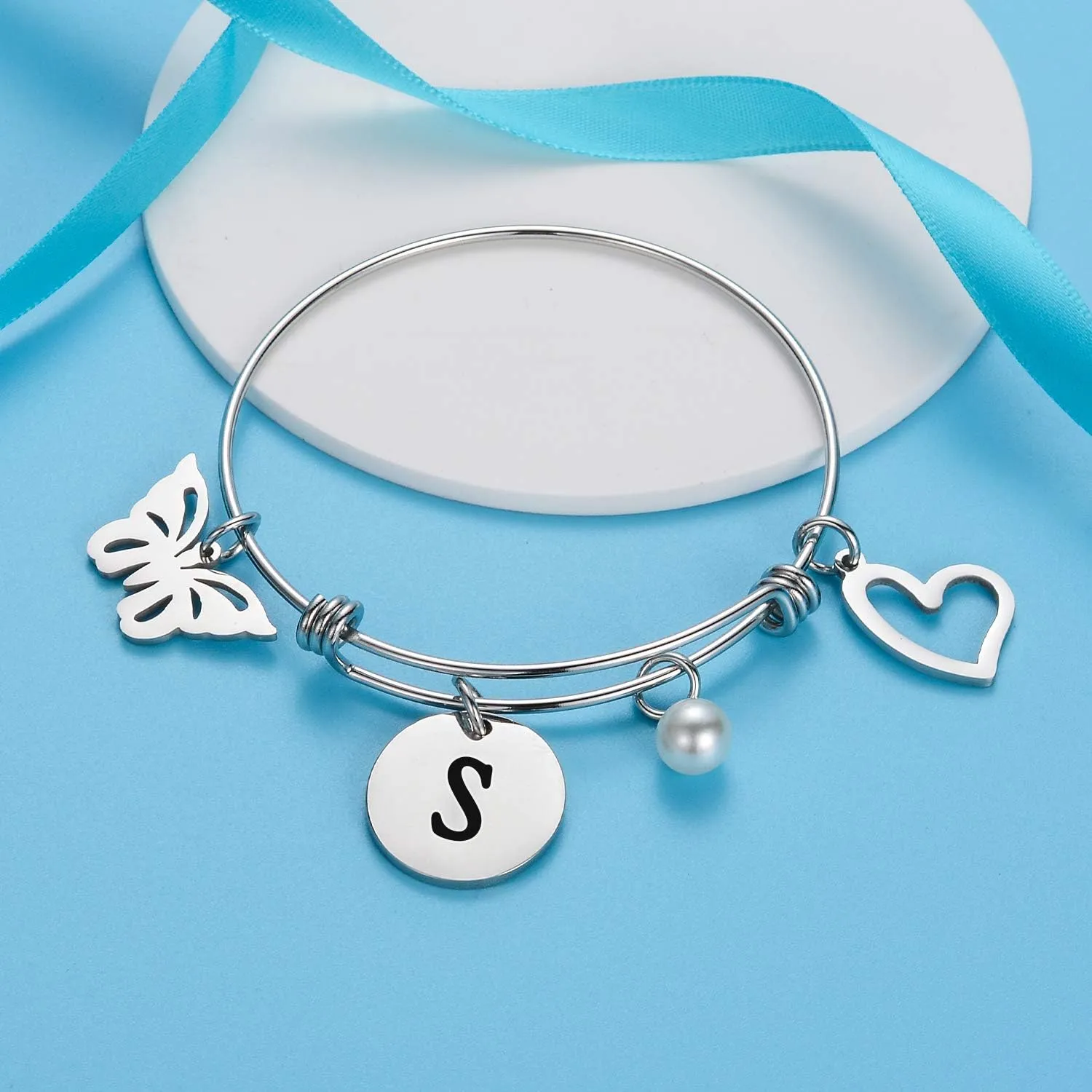 malyunin Initial Bracelet Charm Bracelets Heart Butterfly 26 Letters Alphabet Bracelet for Women Letter Bracelet Personalized Jewelry