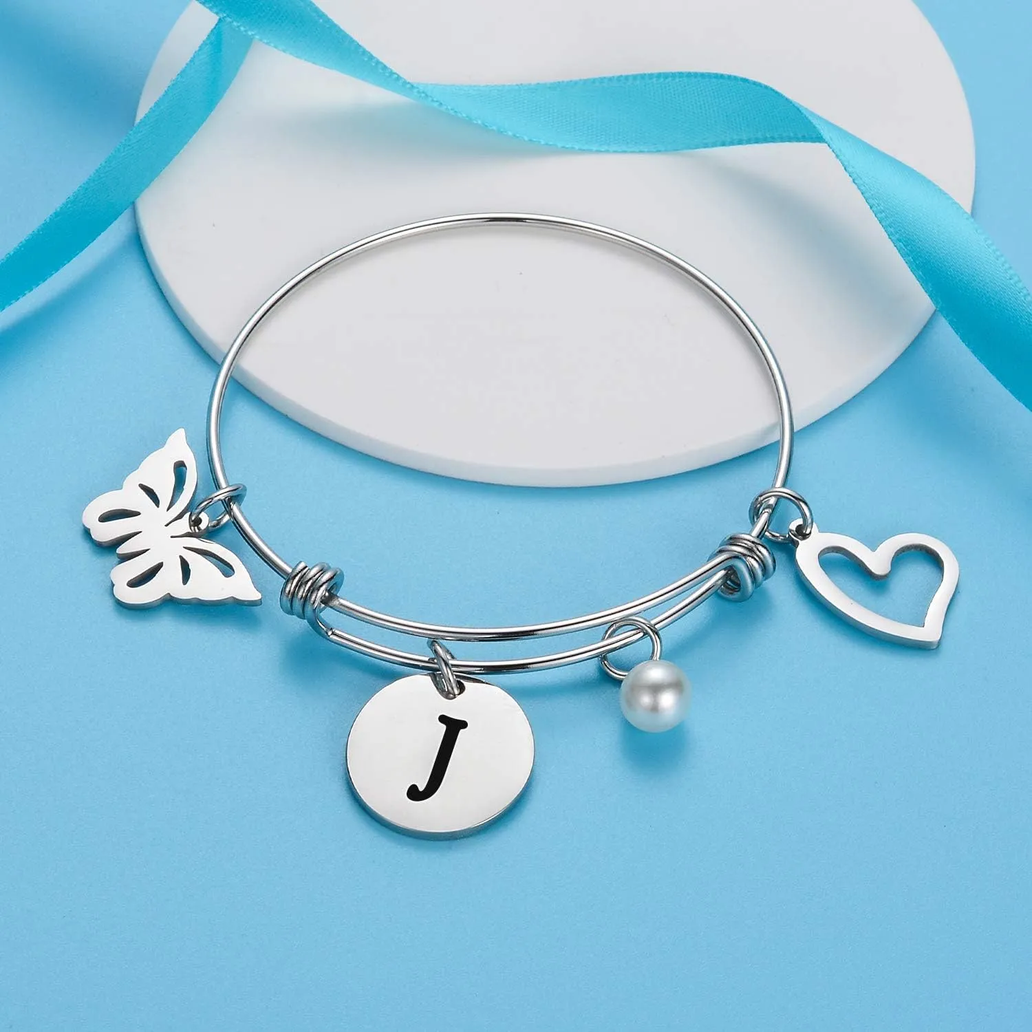 malyunin Initial Bracelet Charm Bracelets Heart Butterfly 26 Letters Alphabet Bracelet for Women Letter Bracelet Personalized Jewelry