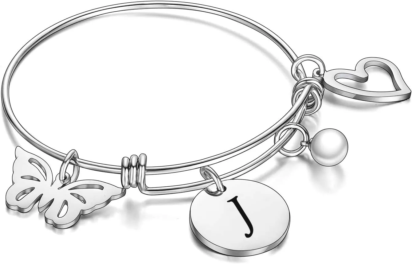 malyunin Initial Bracelet Charm Bracelets Heart Butterfly 26 Letters Alphabet Bracelet for Women Letter Bracelet Personalized Jewelry
