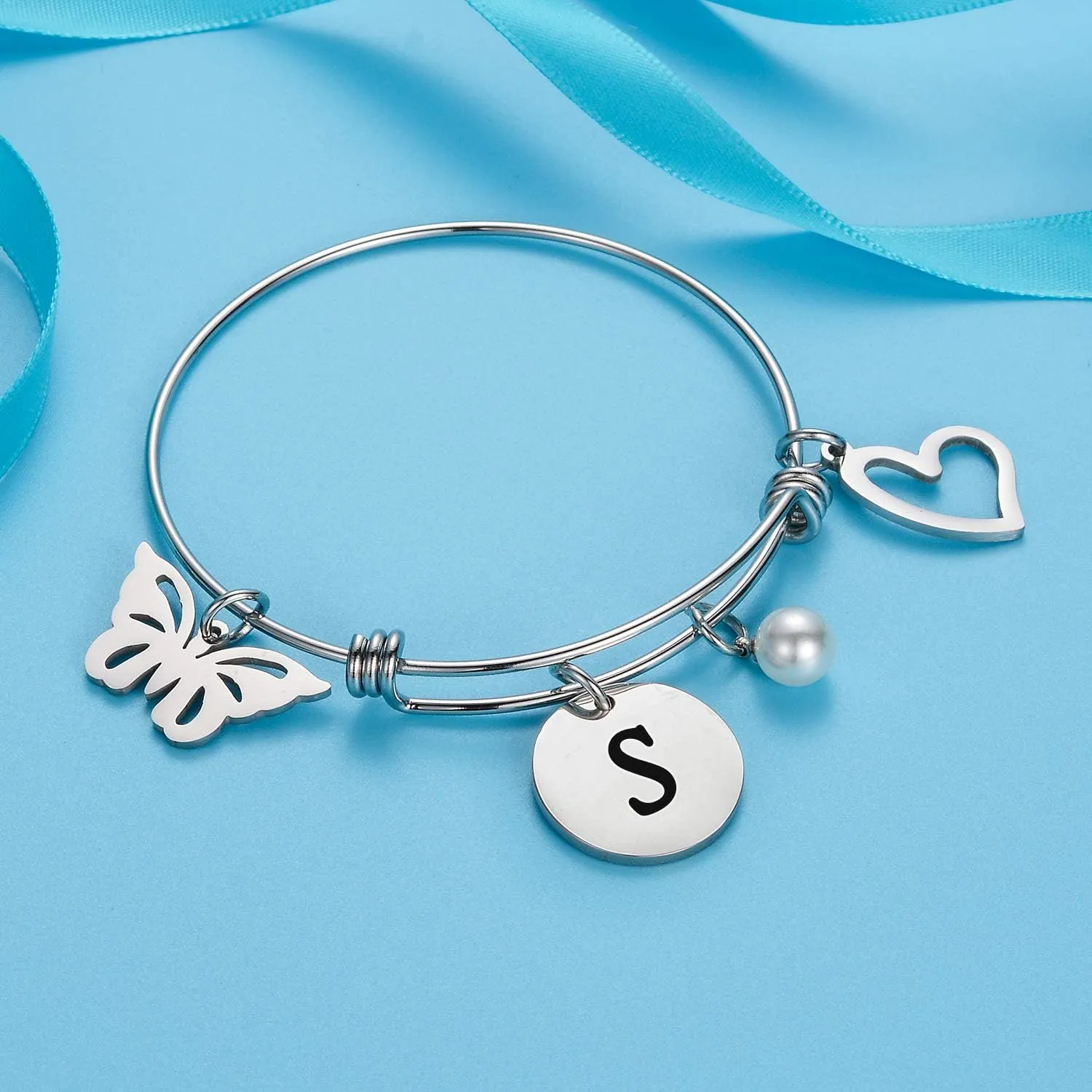 malyunin Initial Bracelet Charm Bracelets Heart Butterfly 26 Letters Alphabet Bracelet for Women Letter Bracelet Personalized Jewelry