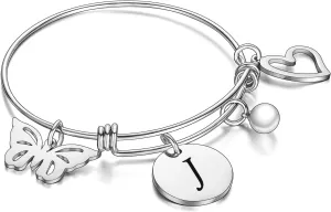 malyunin Initial Bracelet Charm Bracelets Heart Butterfly 26 Letters Alphabet Bracelet for Women Letter Bracelet Personalized Jewelry