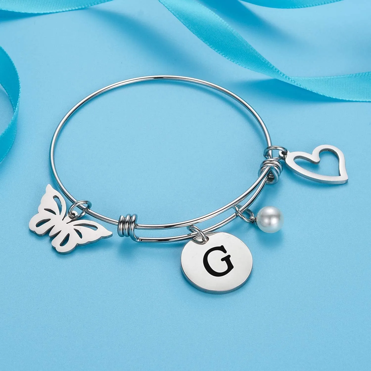 malyunin Initial Bracelet Charm Bracelets Heart Butterfly 26 Letters Alphabet Bracelet for Women Letter Bracelet Personalized Jewelry
