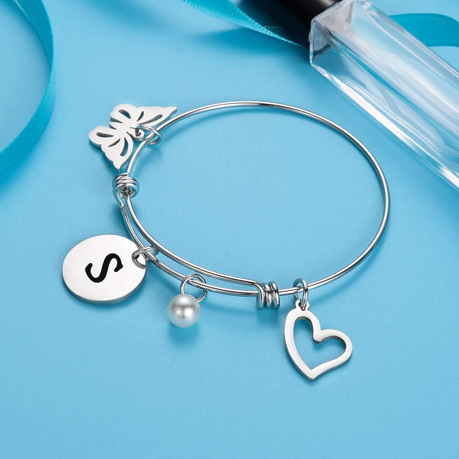 malyunin Initial Bracelet Charm Bracelets Heart Butterfly 26 Letters Alphabet Bracelet for Women Letter Bracelet Personalized Jewelry