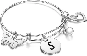 malyunin Initial Bracelet Charm Bracelets Heart Butterfly 26 Letters Alphabet Bracelet for Women Letter Bracelet Personalized Jewelry