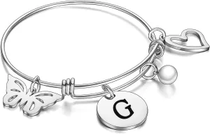 malyunin Initial Bracelet Charm Bracelets Heart Butterfly 26 Letters Alphabet Bracelet for Women Letter Bracelet Personalized Jewelry