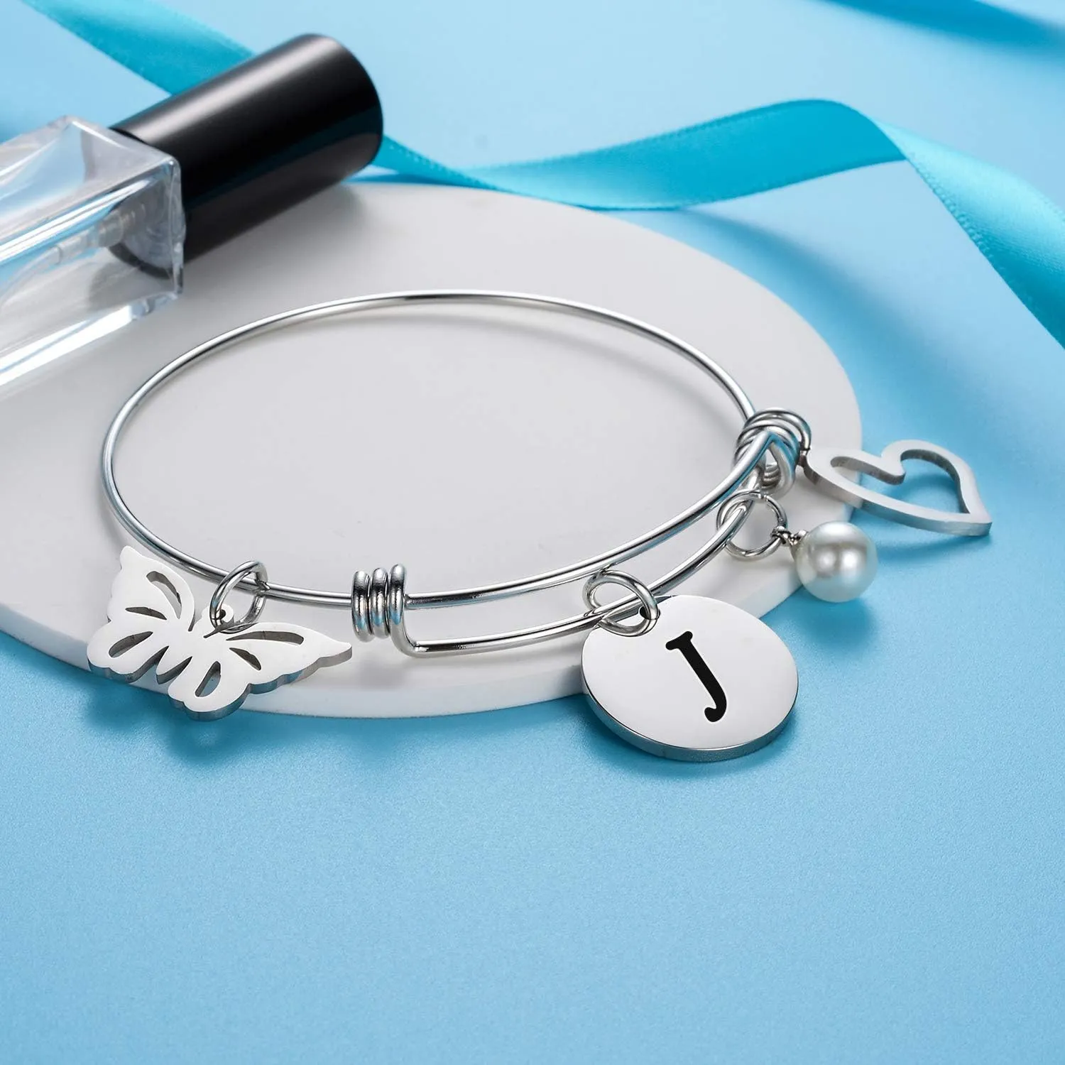 malyunin Initial Bracelet Charm Bracelets Heart Butterfly 26 Letters Alphabet Bracelet for Women Letter Bracelet Personalized Jewelry