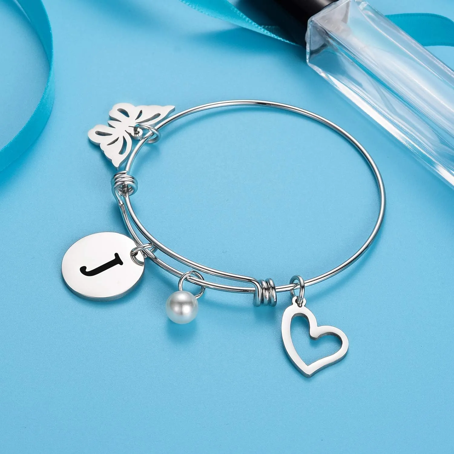 malyunin Initial Bracelet Charm Bracelets Heart Butterfly 26 Letters Alphabet Bracelet for Women Letter Bracelet Personalized Jewelry