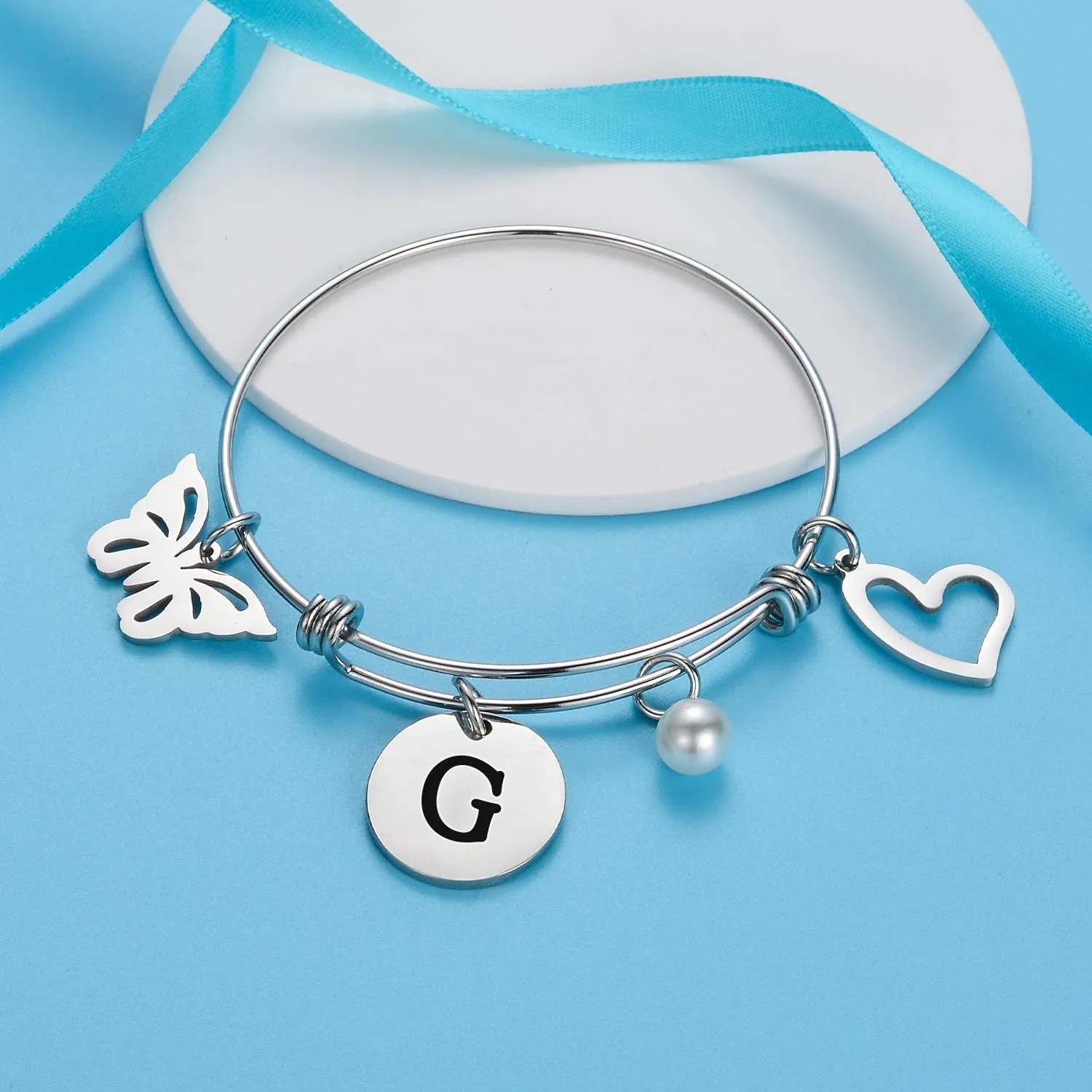 malyunin Initial Bracelet Charm Bracelets Heart Butterfly 26 Letters Alphabet Bracelet for Women Letter Bracelet Personalized Jewelry