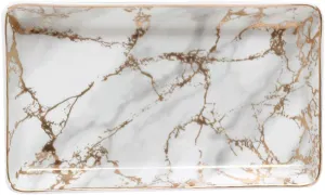 Marble Ceramic Ring Dish Jewelry Dish Ring Holder Jewelry Organizer with Golden Edged Home Decor Wedding Gift (Golden, Large)