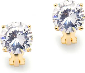 Mariell Gold 3 Carat Cubic Zirconia Crystal Clip-On Stud Earrings for Non-Pierced Ears, Jewelry for Women