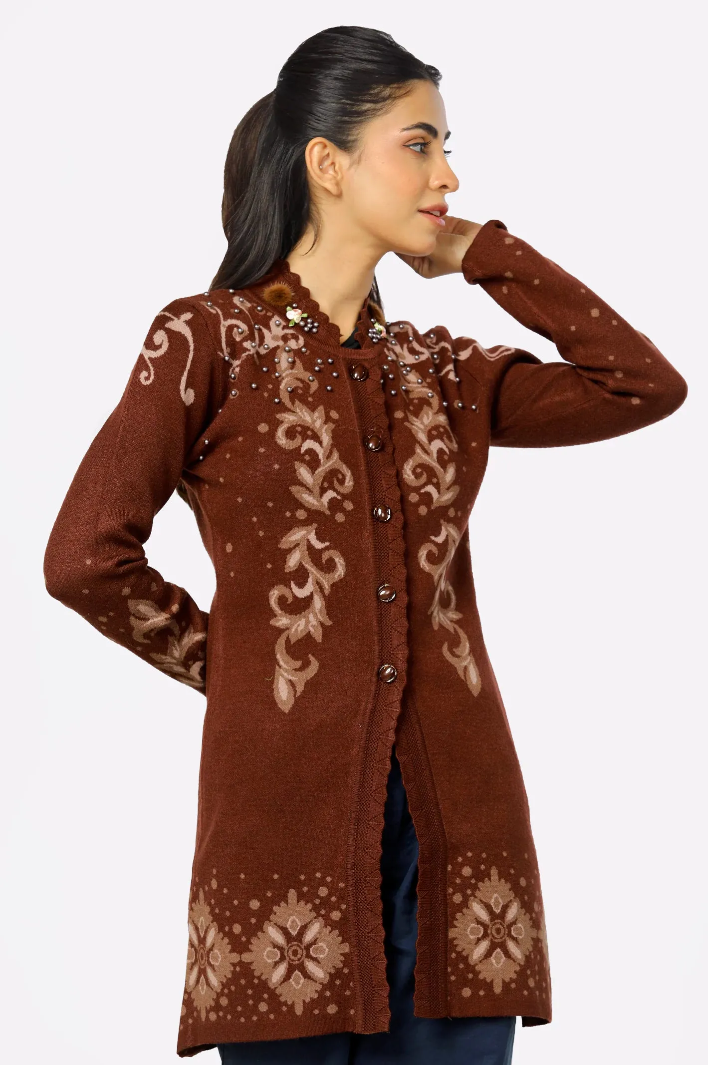 Maroon Woolen Women Sweater