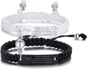 MEALGUET Personalized ID Couple Bracelets Custom Engraving Handmade Braided Rope Wrist Bangle for Men Women Friendship, Adjustable,Customized Bracelet Gift for Men Husband