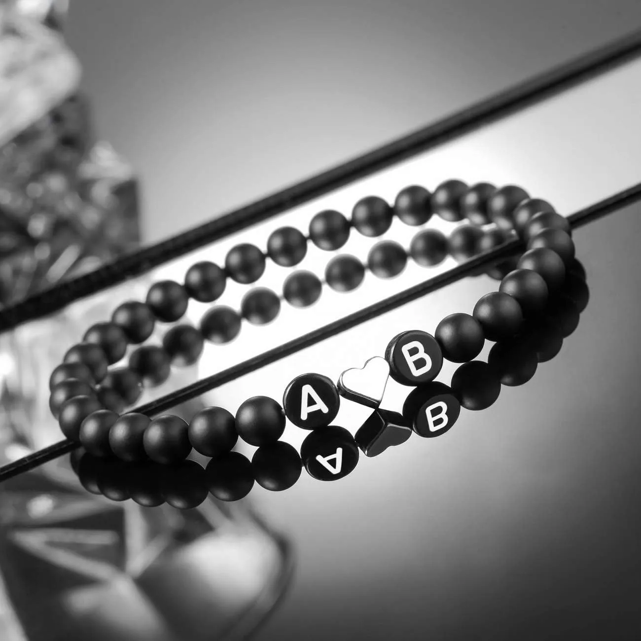 MeMeDIY Personalized Initial Bracelet Engraved Letter Bead Bracelets for Boyfriend Girlfriends Couples Women Men Custom Ankle Bracelet Black Natural Agate White Turquoise with Heart Handmade Gifts