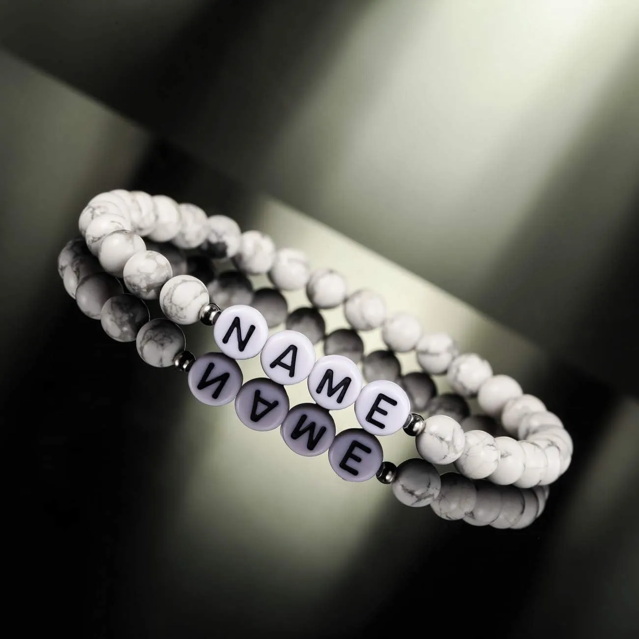MeMeDIY Personalized Initial Bracelet Engraved Letter Bracelets for Boyfriend Girlfriends Couples Women Men Custom Name Ankle Bracelet Black Natural Agate White Turquoise Handmade Gifts