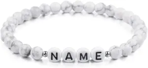 MeMeDIY Personalized Initial Bracelet Engraved Letter Bracelets for Boyfriend Girlfriends Couples Women Men Custom Name Ankle Bracelet Black Natural Agate White Turquoise Handmade Gifts