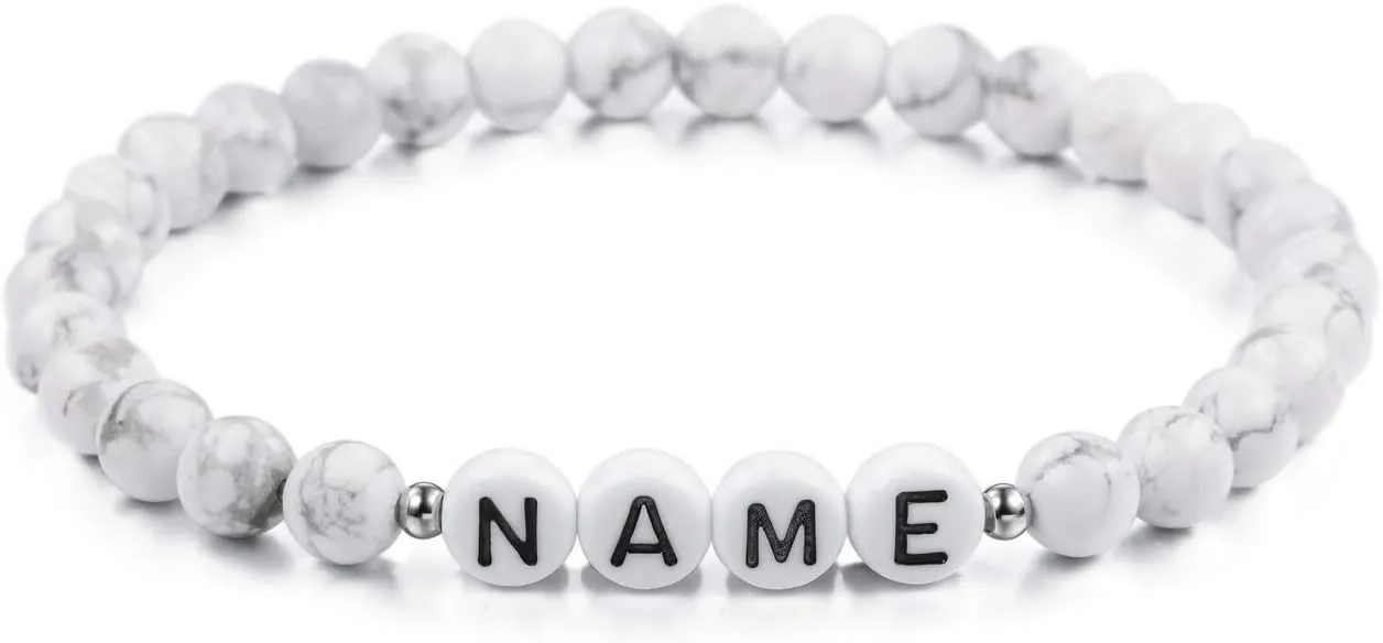 MeMeDIY Personalized Initial Bracelet Engraved Letter Bracelets for Boyfriend Girlfriends Couples Women Men Custom Name Ankle Bracelet Black Natural Agate White Turquoise Handmade Gifts