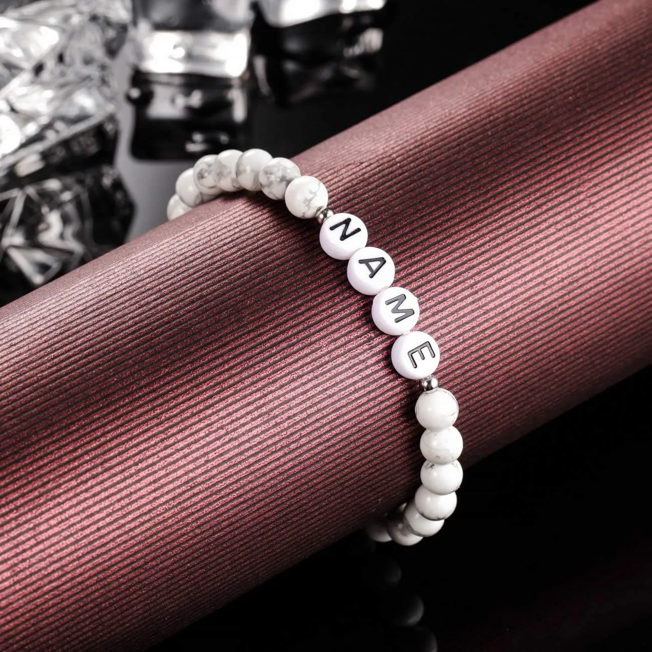 MeMeDIY Personalized Initial Bracelet Engraved Letter Bracelets for Boyfriend Girlfriends Couples Women Men Custom Name Ankle Bracelet Black Natural Agate White Turquoise Handmade Gifts