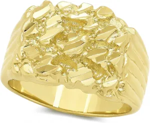 Men's 14k Gold Plated Chunky Nugget Ring | Bold & Stylish | Made in USA | Sizes 7-16