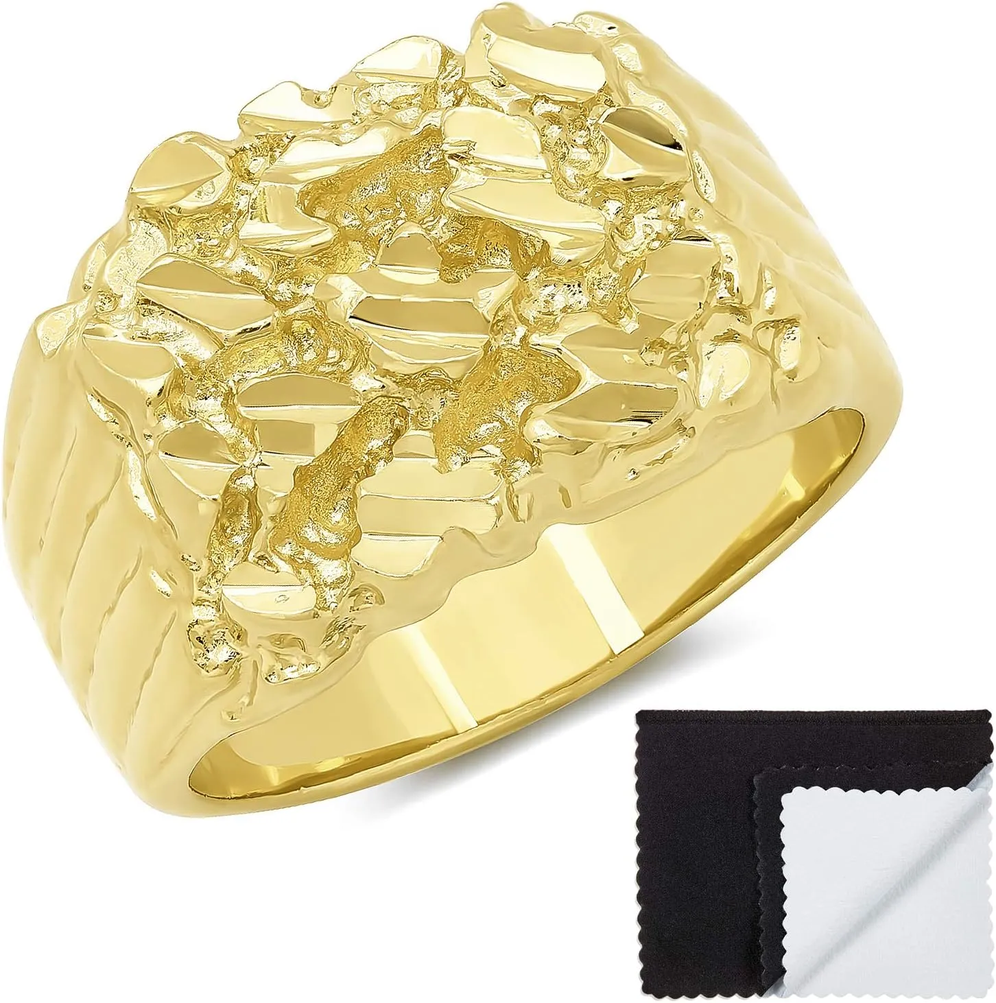 Men's 14k Gold Plated Chunky Nugget Ring | Bold & Stylish | Made in USA | Sizes 7-16