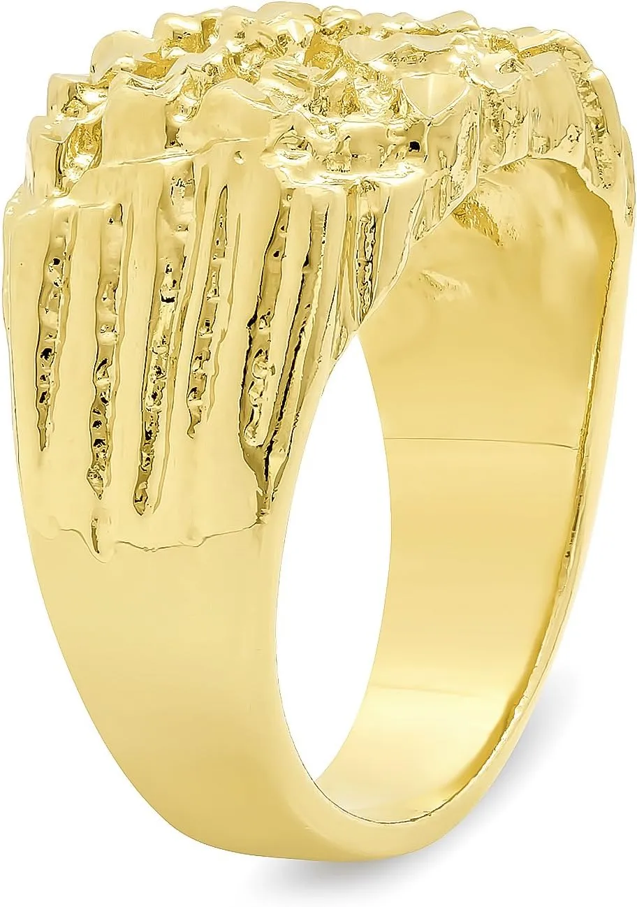Men's 14k Gold Plated Chunky Nugget Ring | Bold & Stylish | Made in USA | Sizes 7-16