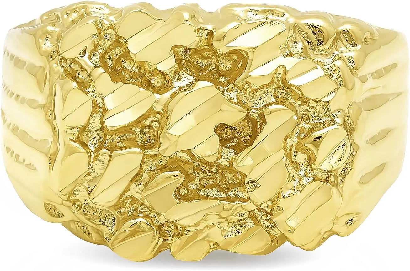 Men's 14k Gold Plated Chunky Nugget Ring | Bold & Stylish | Made in USA | Sizes 7-16