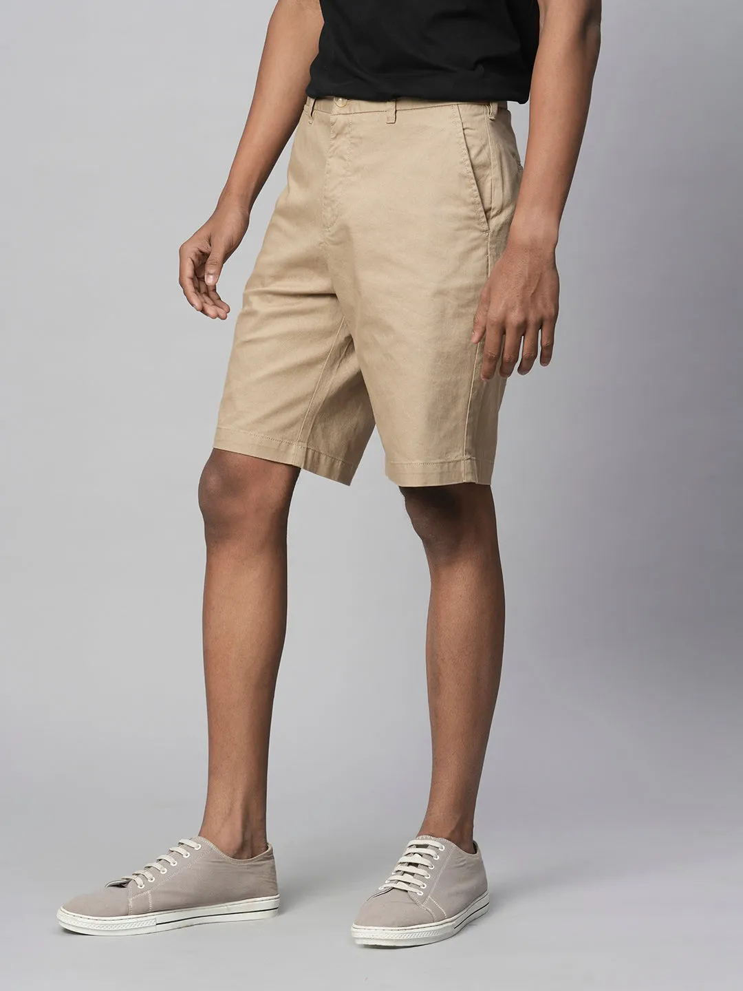 Men's Cotton Lycra Khaki Regular Fit Shorts