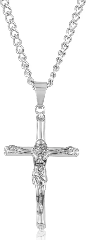 Men's Polished Crucifix Cross Stainless Steel Necklace - 24"