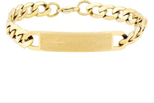 Men's Stainless Steel 8-1/2" Lords Prayer Curb Link Chain Bracelet with Polished Yellow Gold Tone Finish