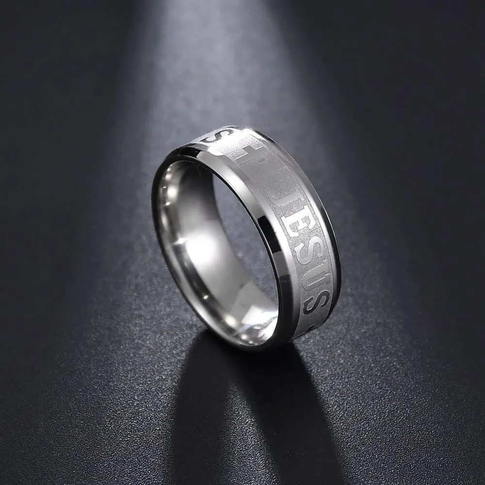 Mens Stainless Steel Christian Jesus Cross Ring Band Men Size 6-12 Faith-Inspired Jesus Rings Set: Stylish Gold, Silver, and Black Designs Symbolizing Belief, Strength, and Spiritual Connection