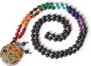 Metatron Cube Orgonite Pendant With 7 Chakra Gemstones - 108 Mala Necklace For Reiki Healing With Lava Rock Beads Gear Necklace For Mother'S Day Gift