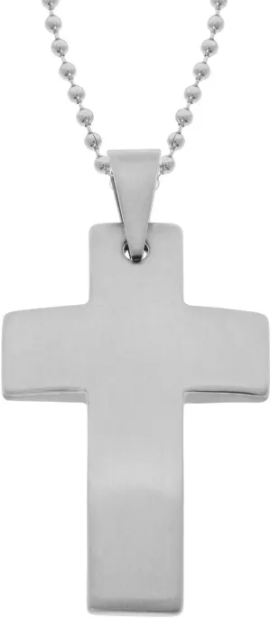 Metro Jewelry Stainless Steel Bold Cross Pendant Necklace for Men on a 22 Inches Long Ball Chain