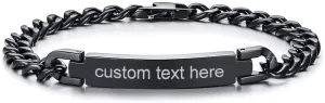 MG Personalized Custom Engraving Plain Stainless Steel ID Bracelets for Men Women,Black,8.3"