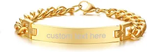 MG Personalized Custom Engraving Plain Stainless Steel ID Bracelets for Men Women,Gold Plated,8.3"