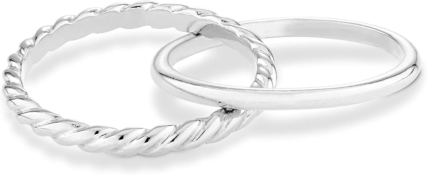 Miabella 925 Sterling Silver or 18K Gold Plated Rope and High Polished Interlocked Rolling Band Ring for Women/Made in Italy