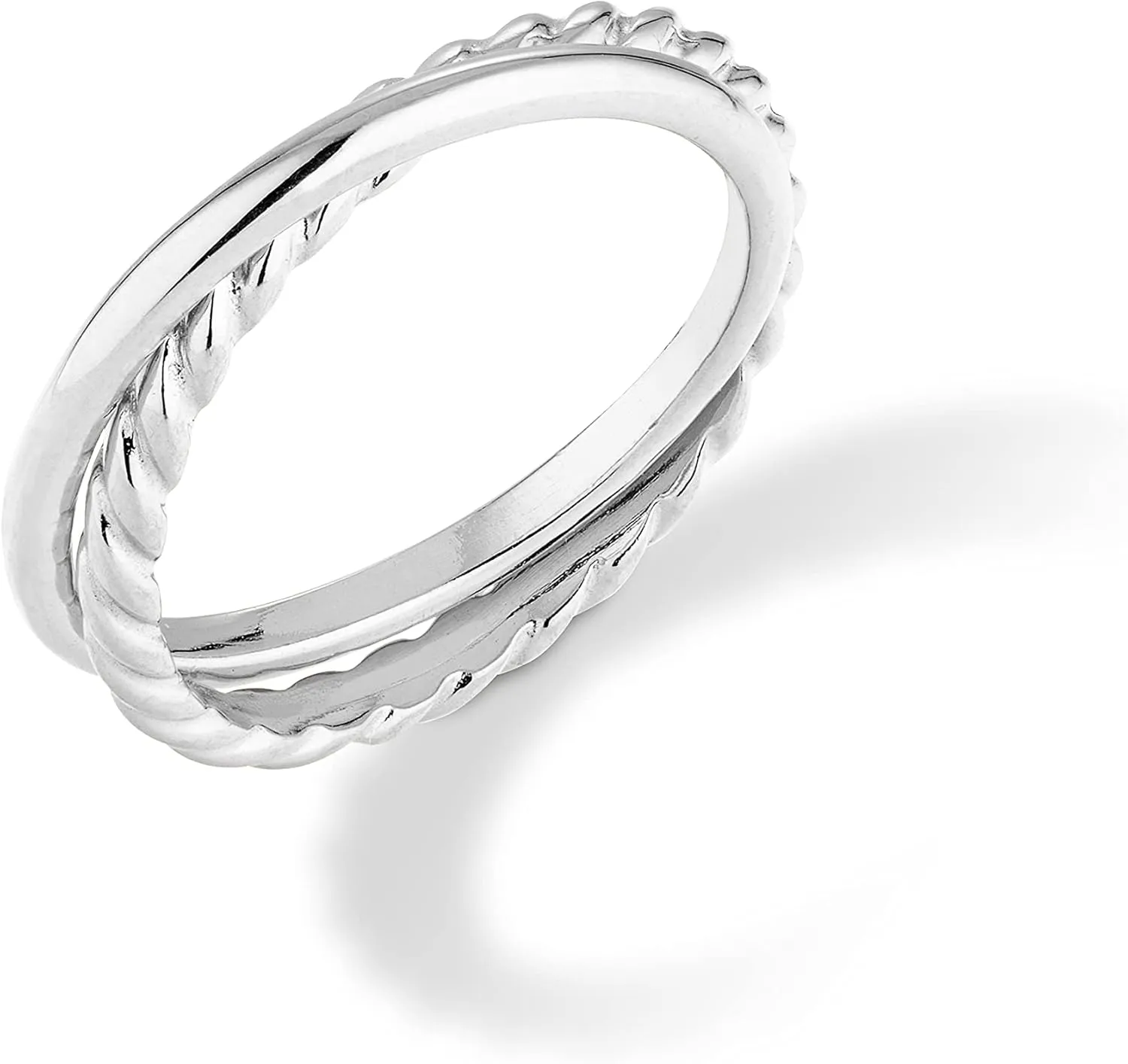 Miabella 925 Sterling Silver or 18K Gold Plated Rope and High Polished Interlocked Rolling Band Ring for Women/Made in Italy
