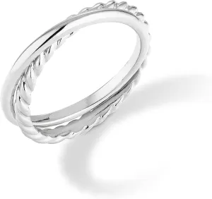 Miabella 925 Sterling Silver or 18K Gold Plated Rope and High Polished Interlocked Rolling Band Ring for Women/Made in Italy