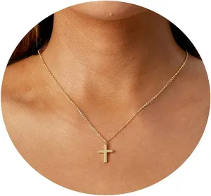 MIDEEO Cross Pendant Neckalce for Women 14K Gold Plated Dainty Cubic Zirconia Cross Pendant Necklace Petite Crucifix Faith Necklaces Delicate Minimalist Jewelry Christmas Gift
