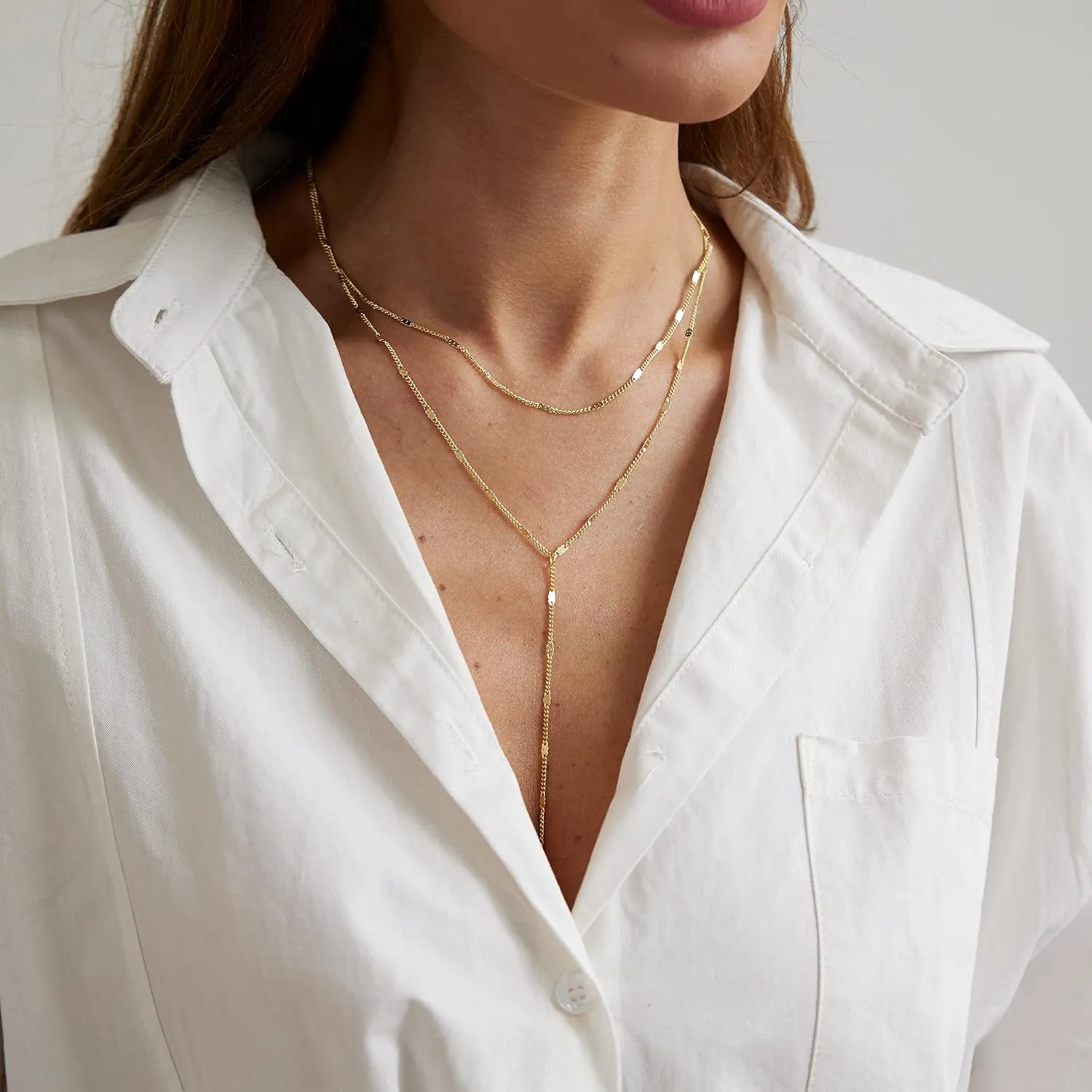 MIDEEO CZ Round Drop Y Necklace for Women 18K Gold Plated Dainty Cubic Zirconia Cut CZ Lariat Y-Shaped Necklace Delicate Cute Simple Jewelry Gift