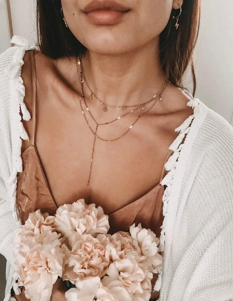MIDEEO CZ Round Drop Y Necklace for Women 18K Gold Plated Dainty Cubic Zirconia Cut CZ Lariat Y-Shaped Necklace Delicate Cute Simple Jewelry Gift