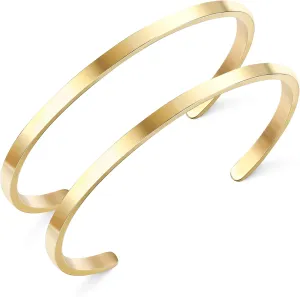 MILACOLATO 2 Pcs Gold Thin Cuff Bracelet for Him and Her 18K Gold Plated Twisted Couple Bracelets Simple Delicate Adjustable Cuff Bangle Bracelet for Women Men Couple Valentine's Day