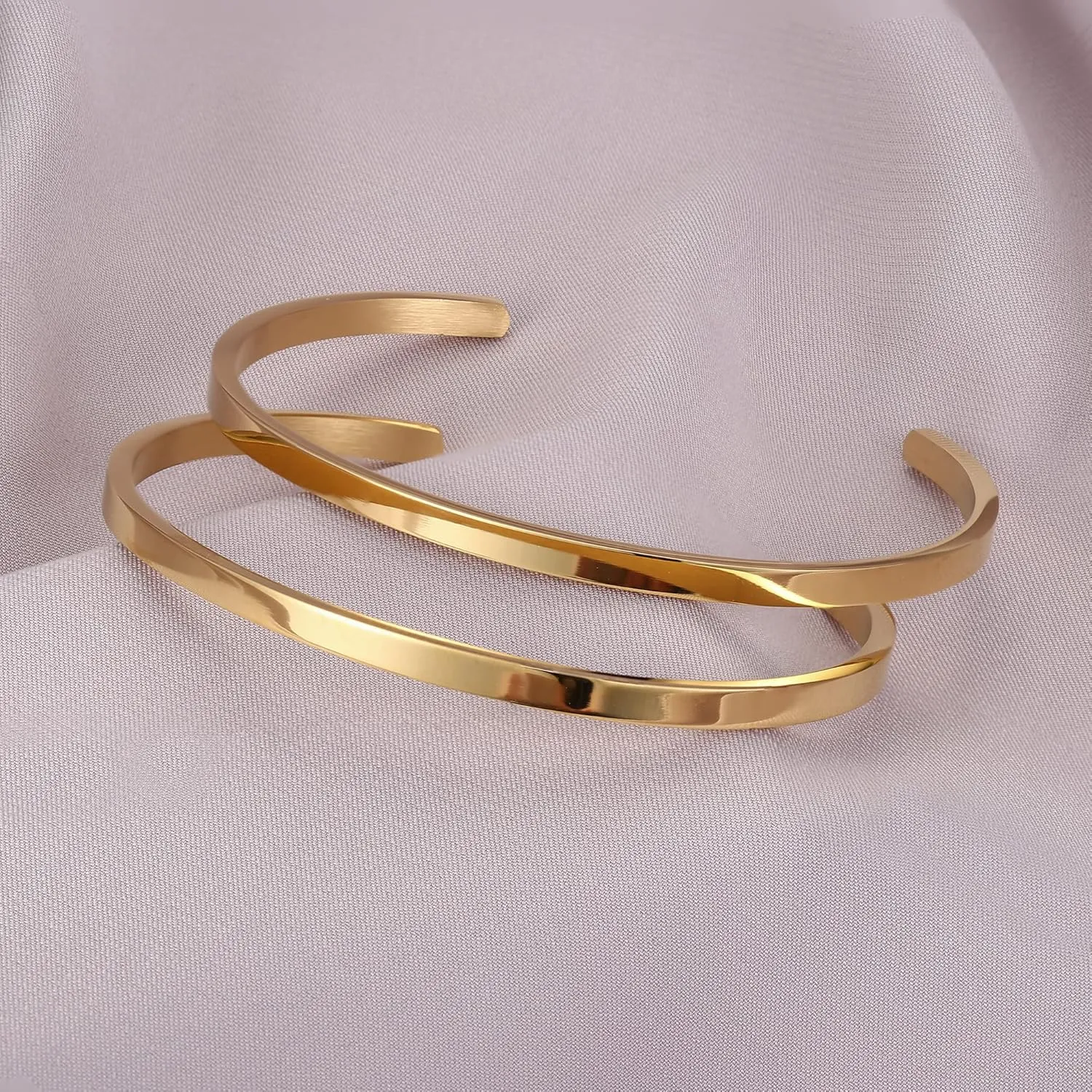 MILACOLATO 2 Pcs Gold Thin Cuff Bracelet for Him and Her 18K Gold Plated Twisted Couple Bracelets Simple Delicate Adjustable Cuff Bangle Bracelet for Women Men Couple Valentine's Day